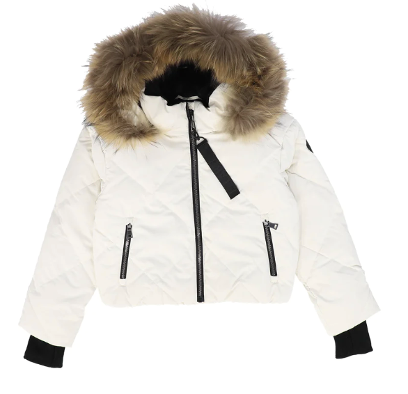 Ellabee White Puffer Coat with Brown Fur