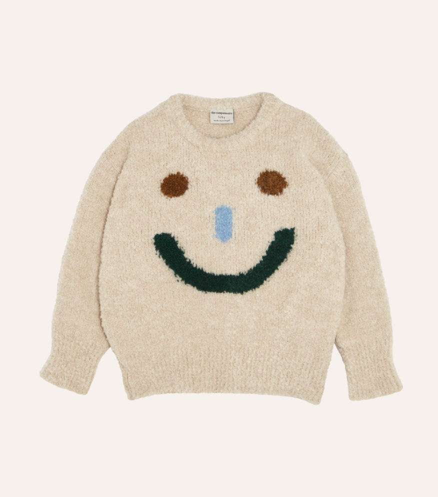 Campamento Ecru Happy Face Knit Sweater