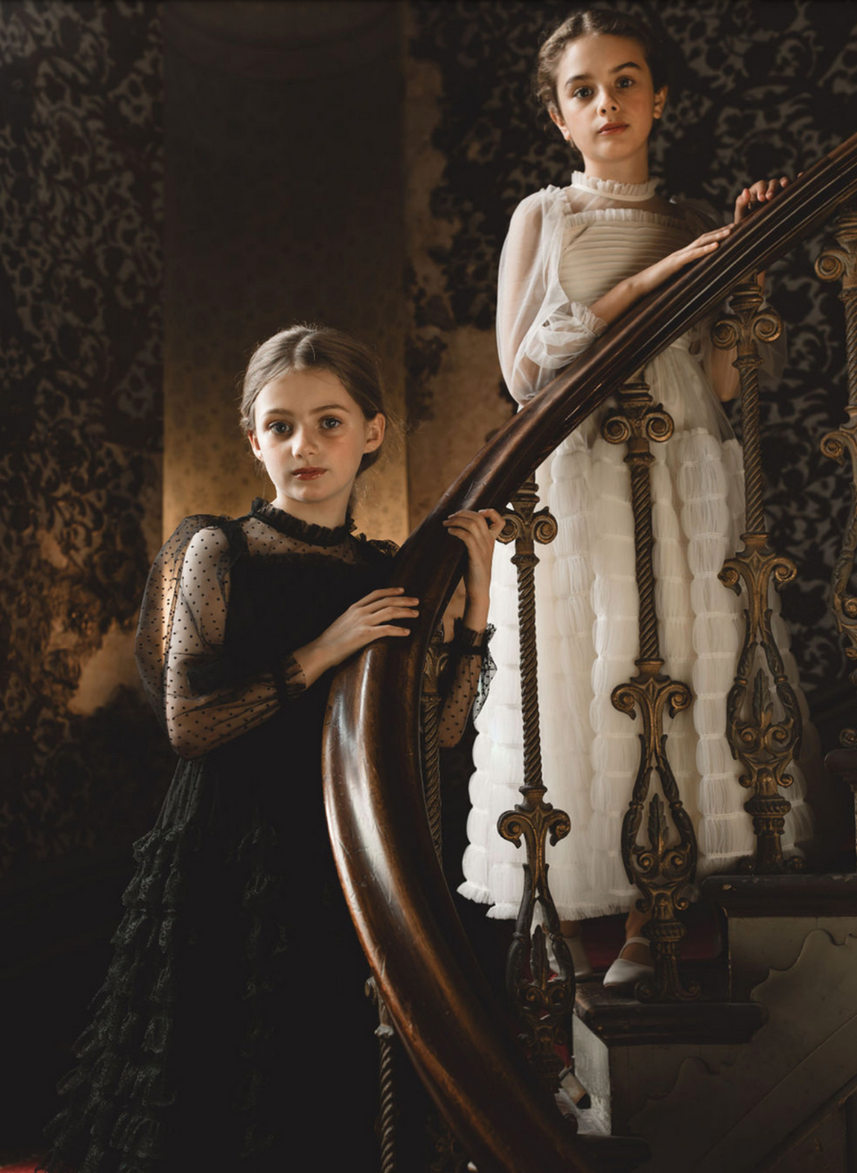 Petite Amalie Black Layered Long Lace Gown