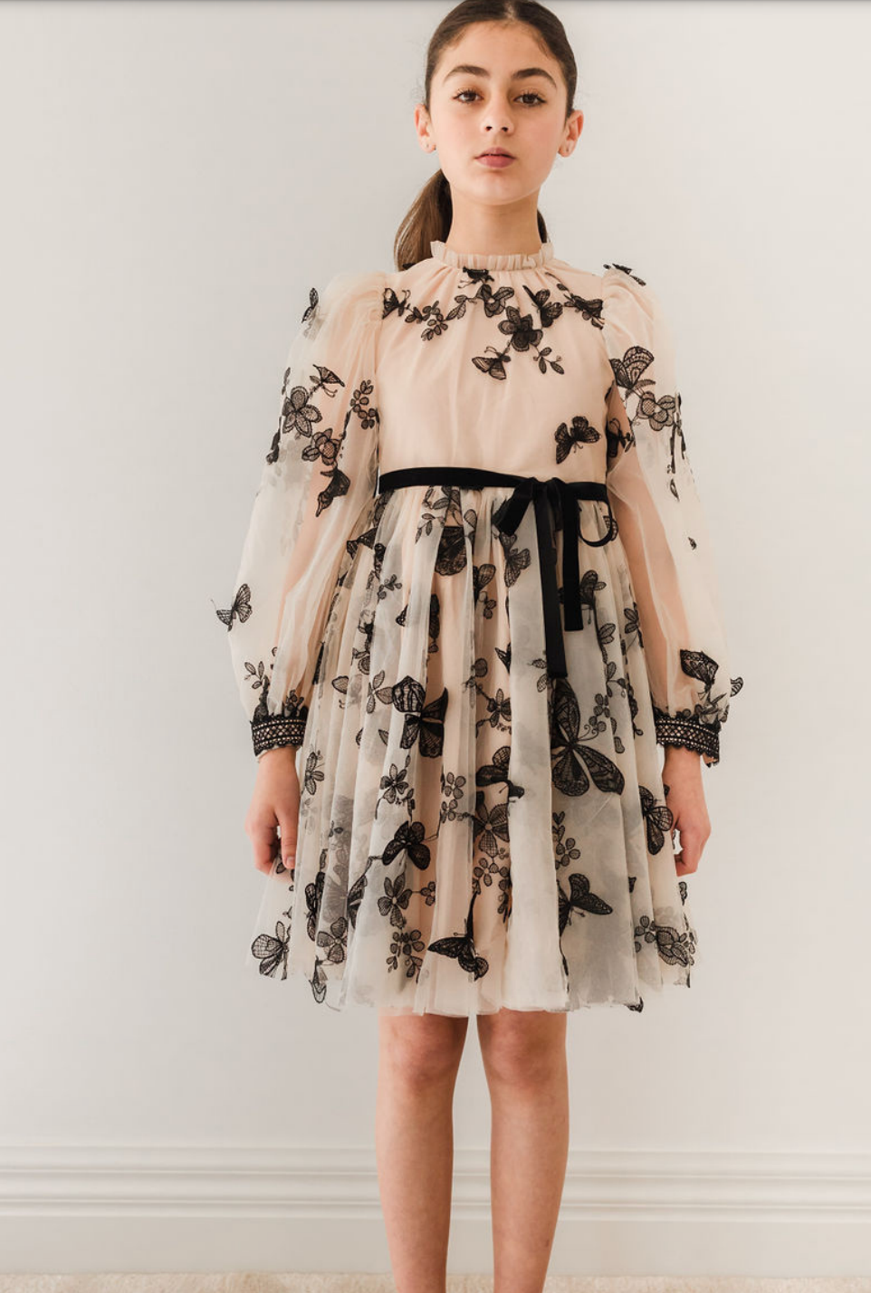 Petite Amalie Nude/Black Butterfly Tulle Dress – Elegant Child NY
