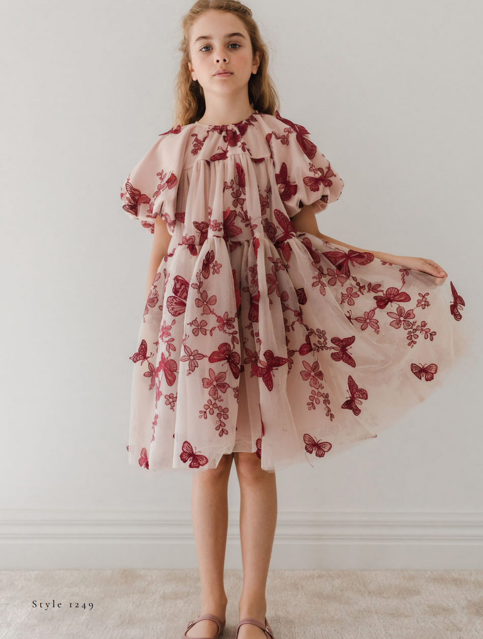 Petite Amalie Butterfly Burgundy Dress