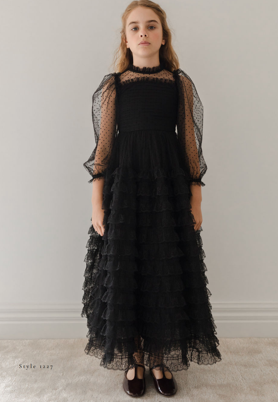 Petite Amalie Black Layered Long Lace Gown