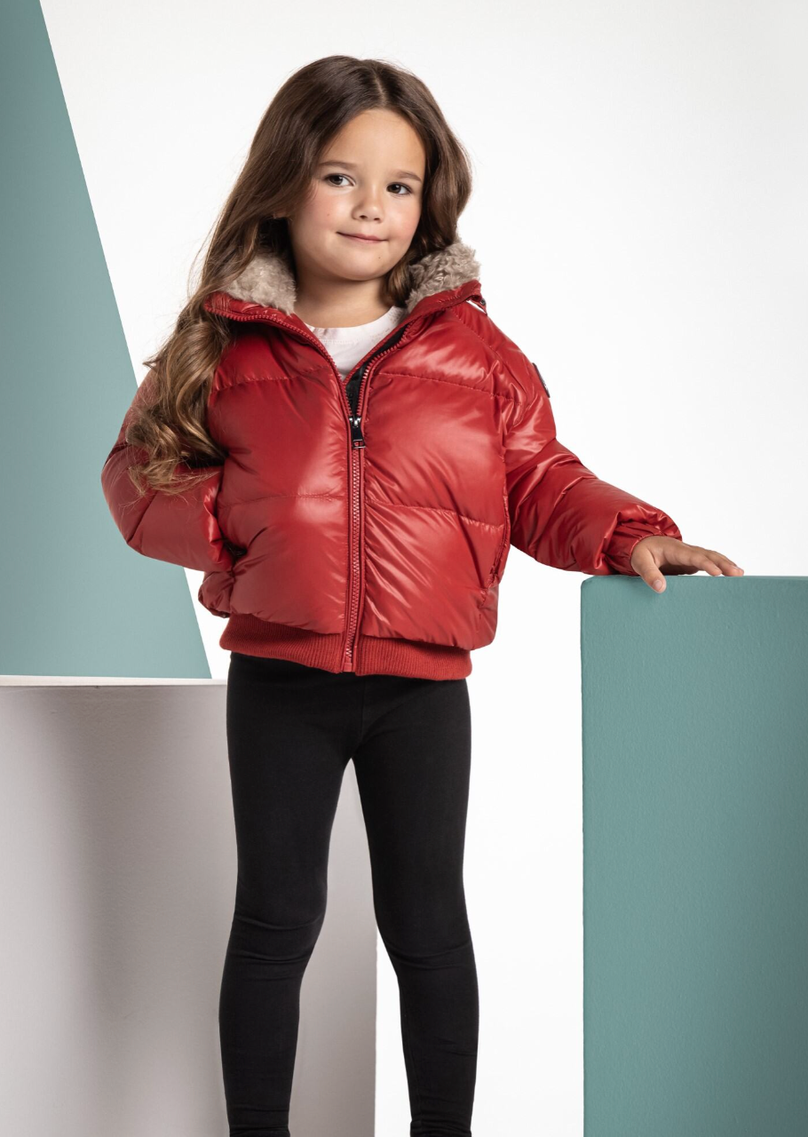 Ellabee Red Girls Shearling Collar Bomber