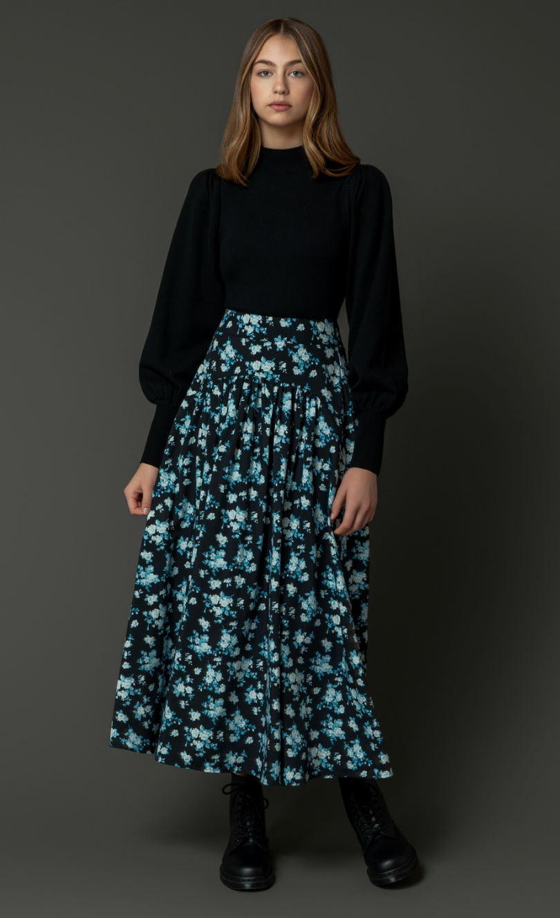 Zaikamoya Blue Flower Gretchen Skirt