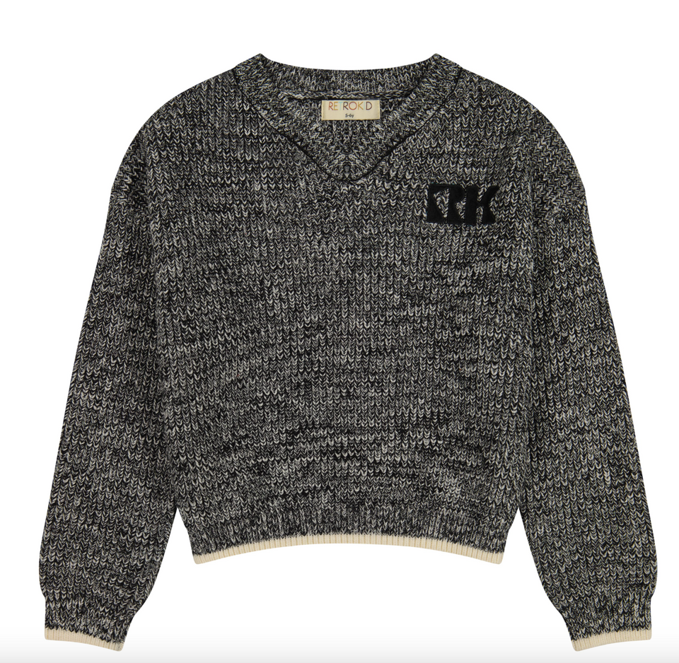 Retrokid Black/Cream Silas Knit Vneck Sweater