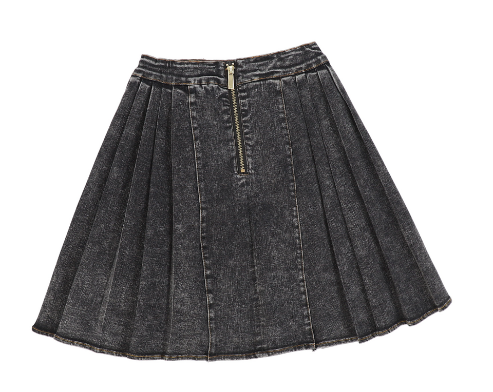 Bace Black Denim Pleated Double Breasted Skirt