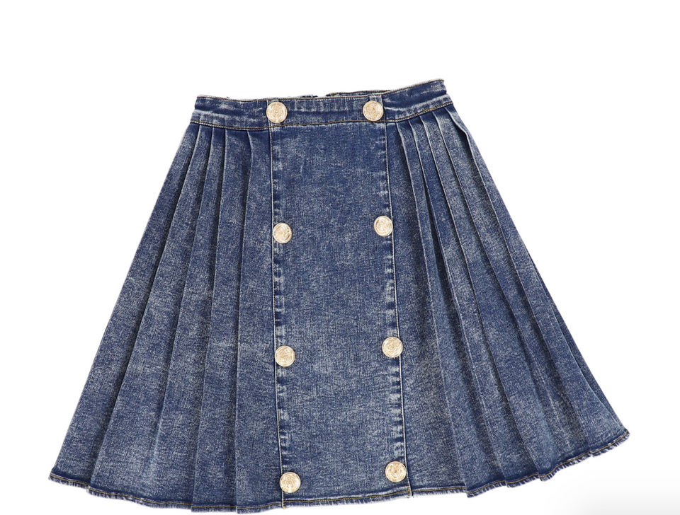 Bace Denim Pleated Double Breasted Skirt