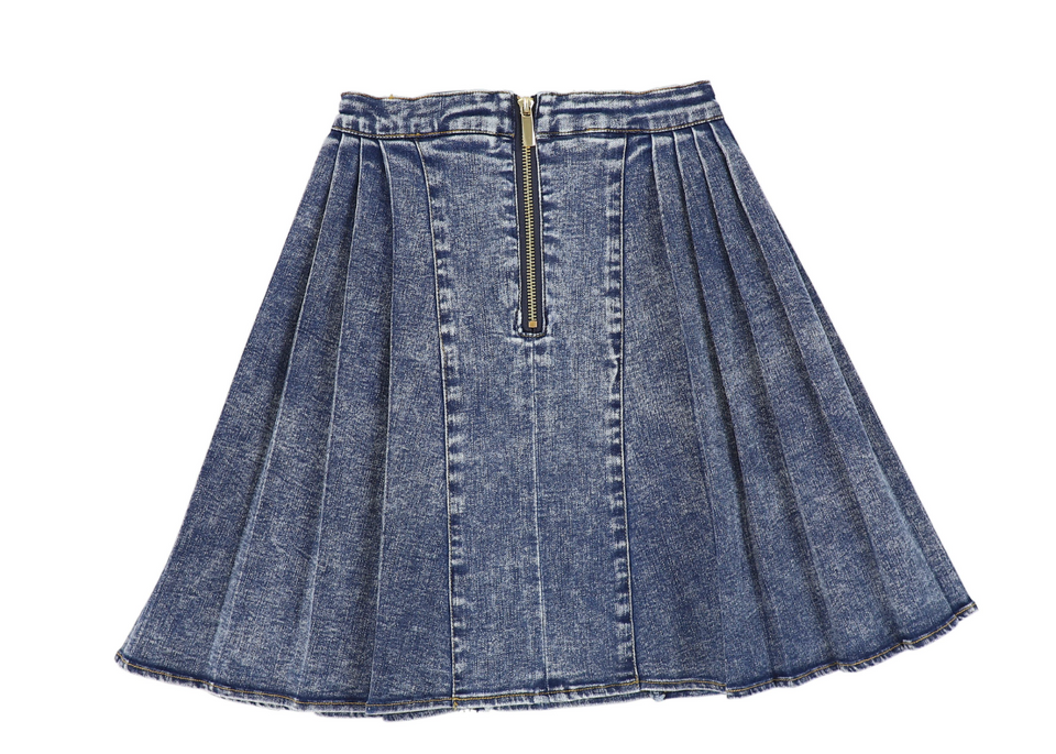 Bace Denim Pleated Double Breasted Skirt