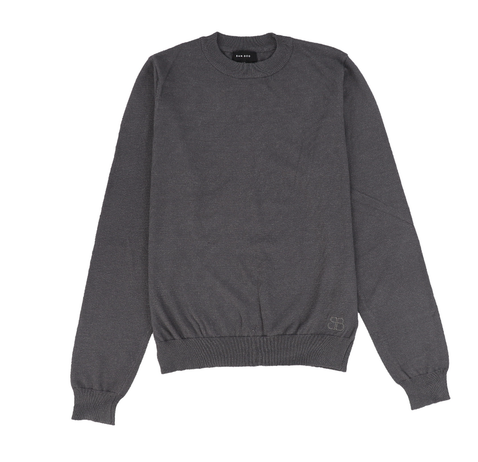 Bamboo Charcoal Knit Emblem Crew Neck Sweater