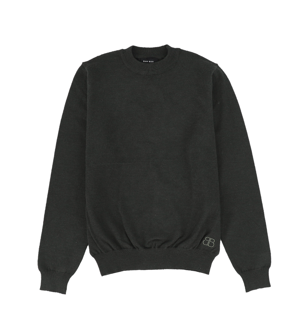 Bamboo Hunter Green Knit Emblem Crew Neck Sweater