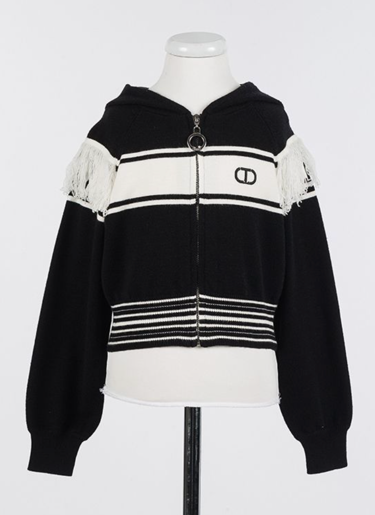 Twinset Black and White Knit Zip Up Hoodie