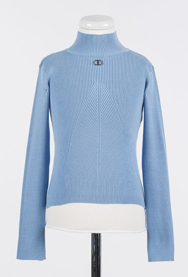 Twinset Frozen Blue Knit Turtleneck Sweater