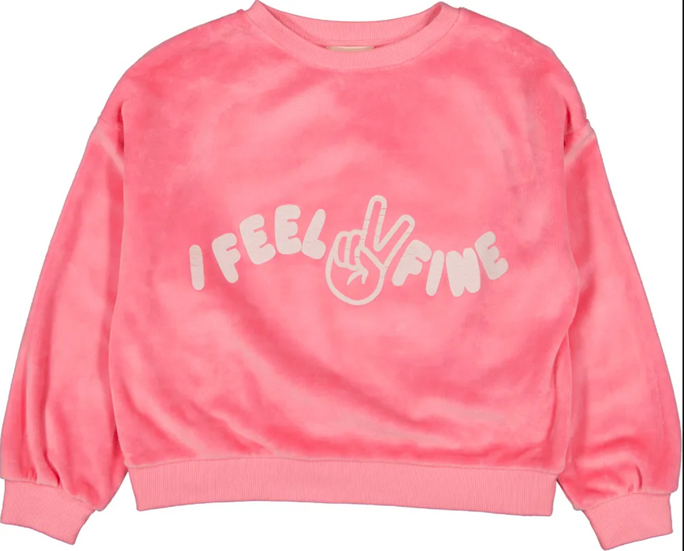 Louis Louise Bubblegum Velvet "Feel Fine" Sweater