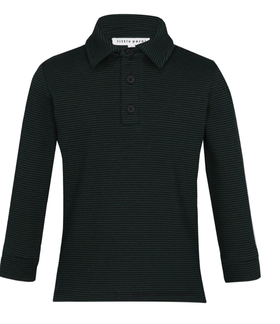 Little Parni Green/Black Striped polo