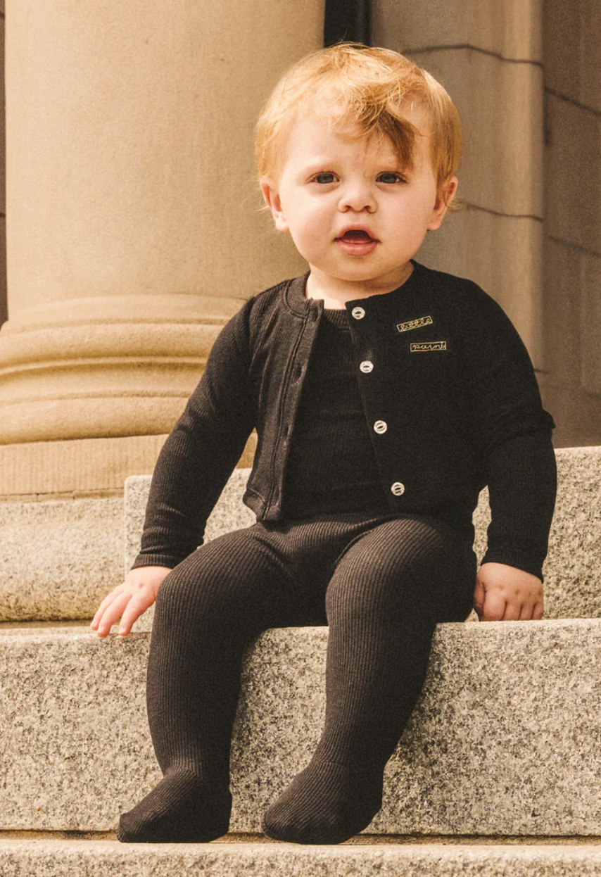 Little Parni Black Baby Ribbed Stretchy with Rhinestone Cardigan Set