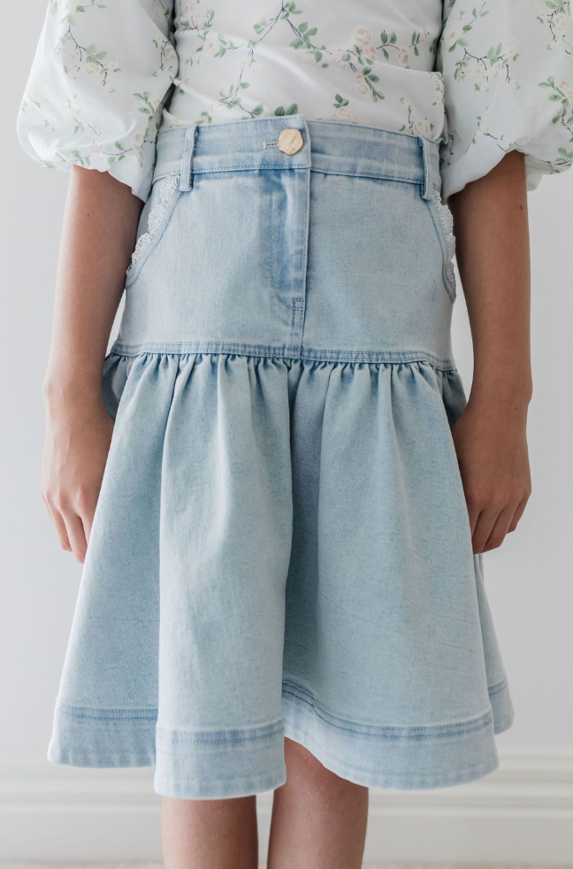 Steph Lace Trim Denim Skirt