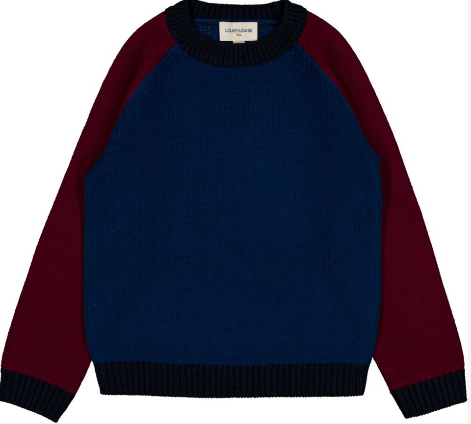 Louis Louise Navy/Burgundy  Knitted Wool Rupert Sweater