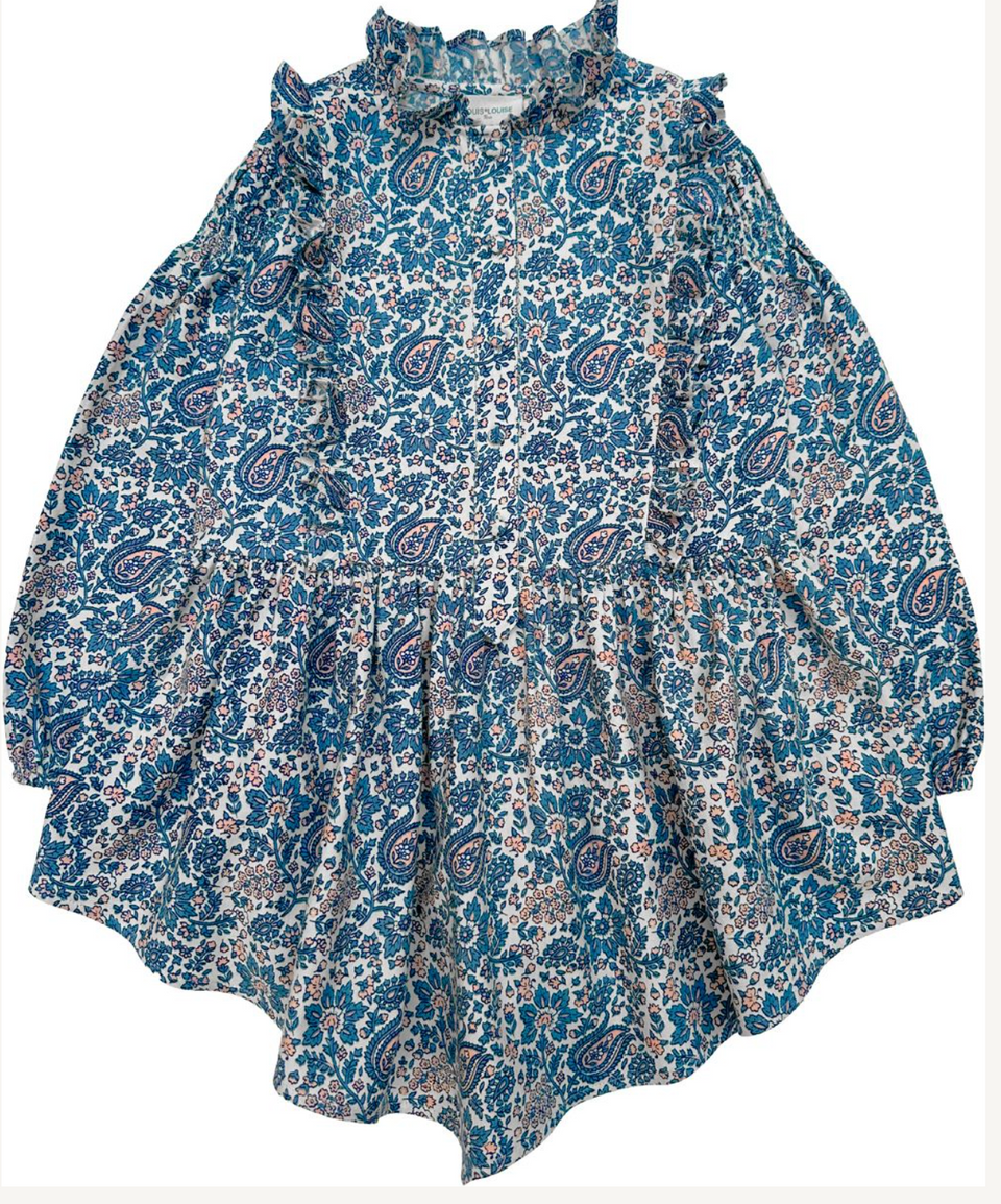 Louis Louise Blue Twill Cashmere Galante Dress