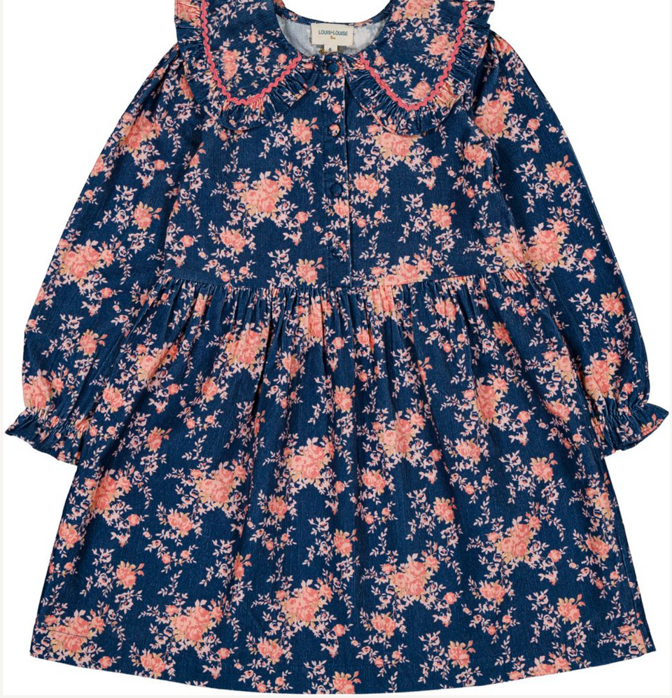 Louis Louise Navy Corduroy Bouquet Nuala Dress