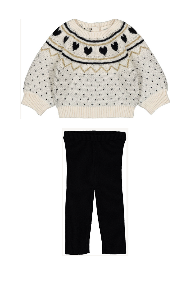 Louis Louise Cream Heart Sweater w/ Black Legging Set