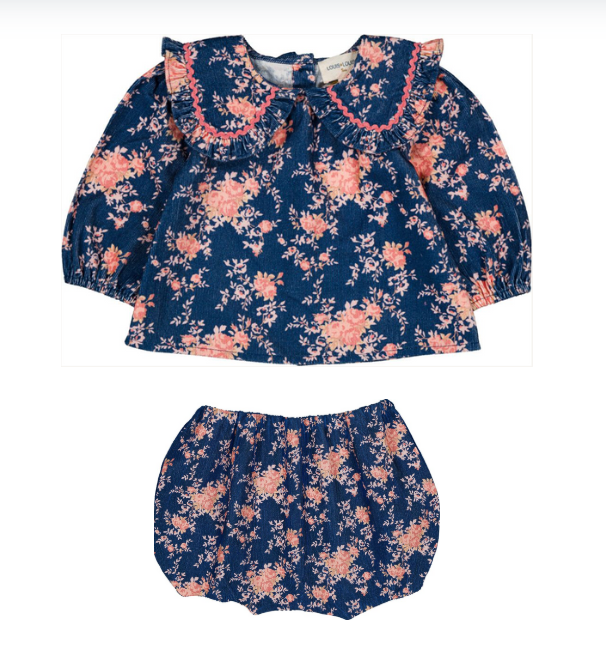 Louis Louise Navy Corduroy Bouquet Tunic w/Bloomer Set
