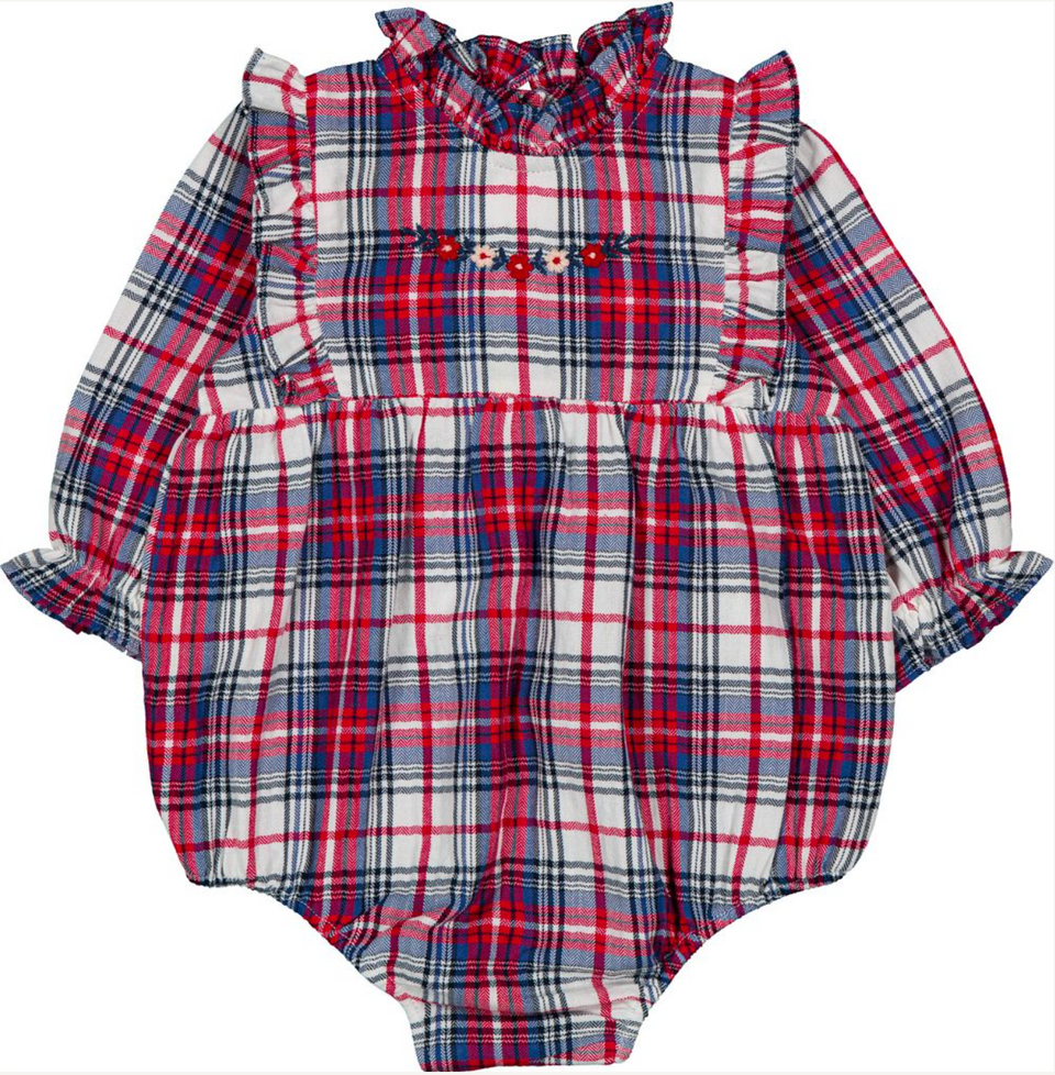 Louis Louise Off White/Red Twill Tartan Rebecca Romper