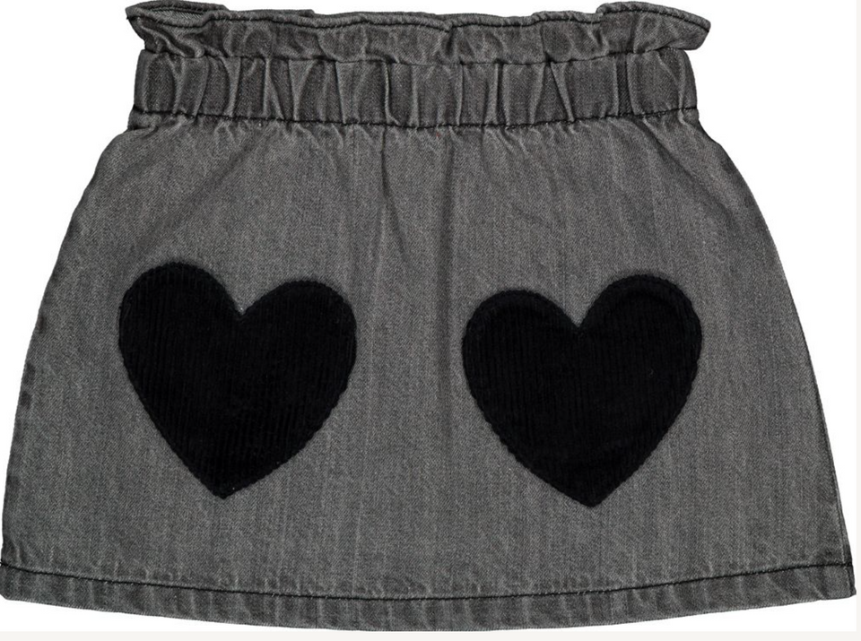 Louis Louise Grey Washed Denim Heart Pocket Skirts
