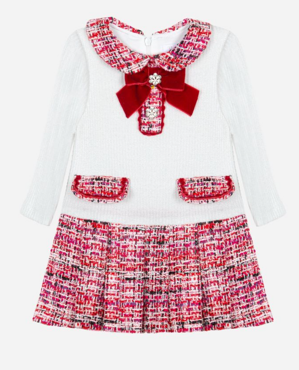Patachou Red Tweed Waisted Dress