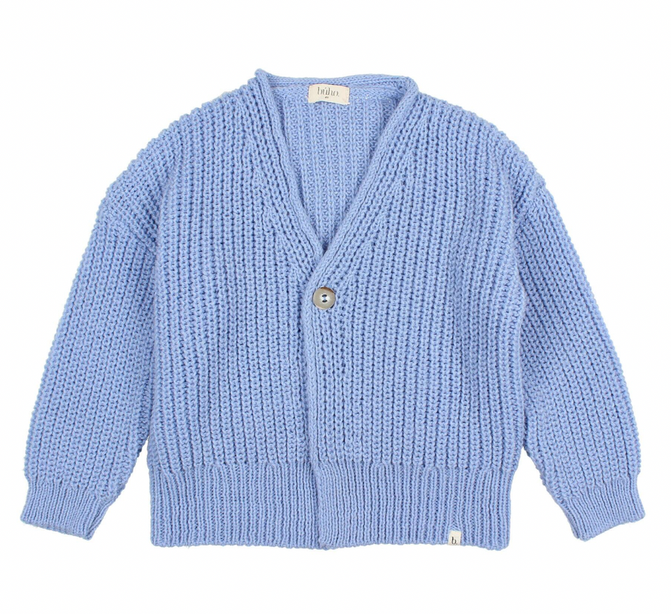 Buho Soft Blue Knit Cardigan-Ran Oversized Size Down
