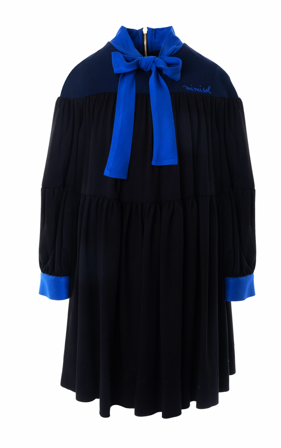 Mimisol Black/Blue Colorblock Bow Dress
