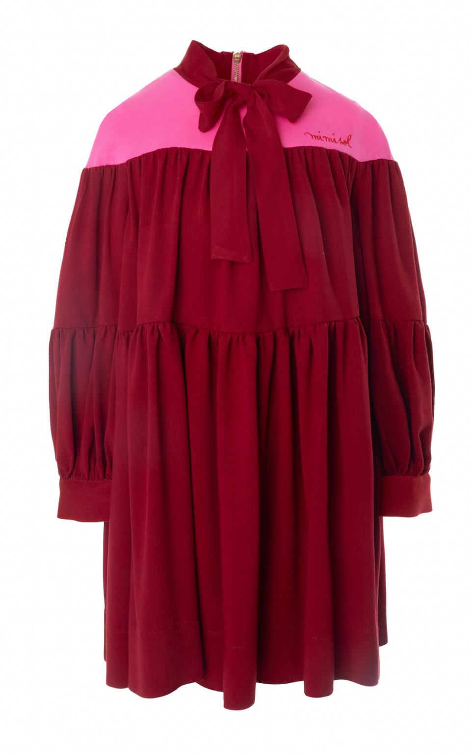 Mimisol Bordeaux/Fuschia Colorblock Bow Dress