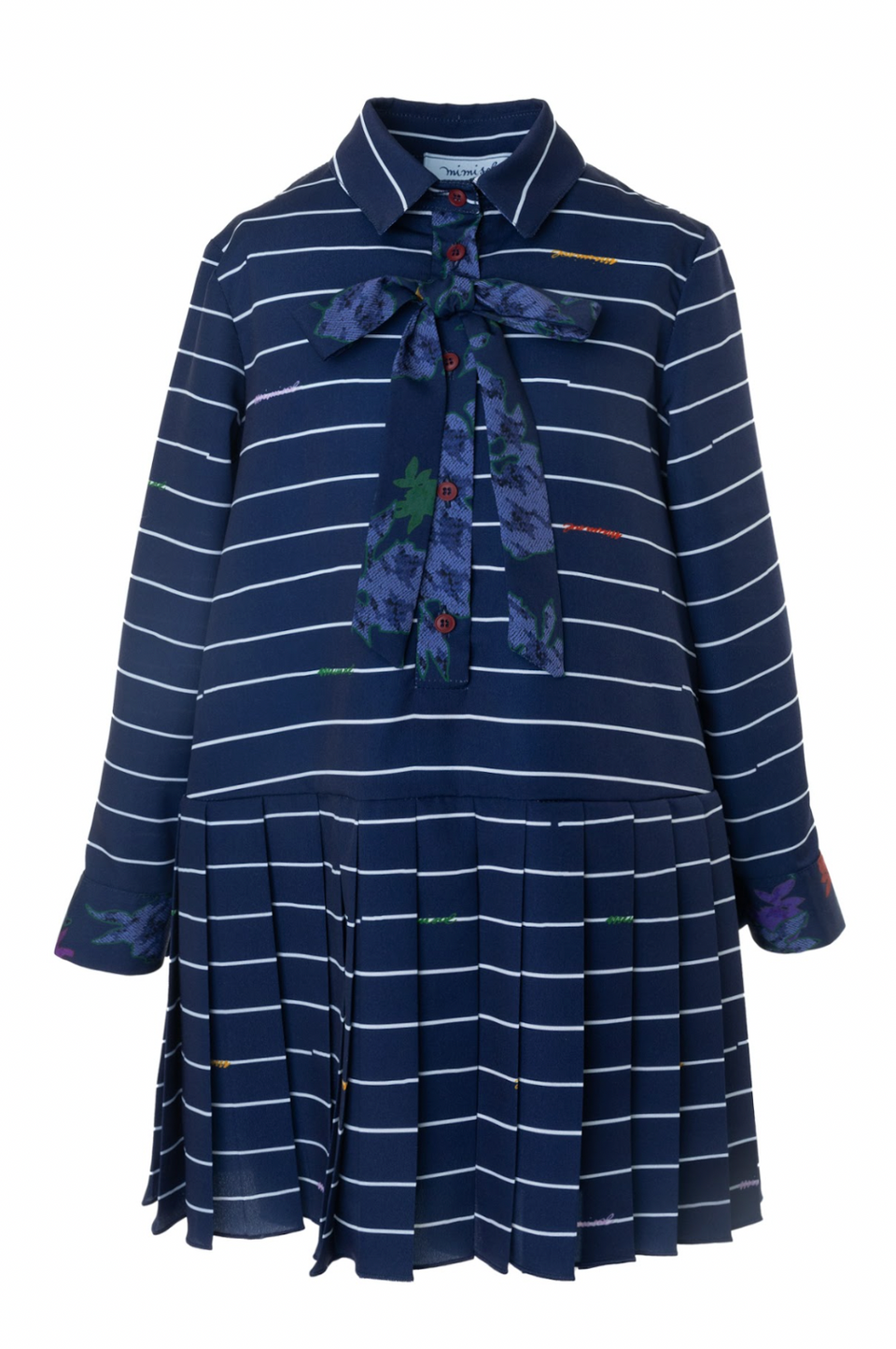 Mimisol Dark Blue Pinstripe Pleated Dress