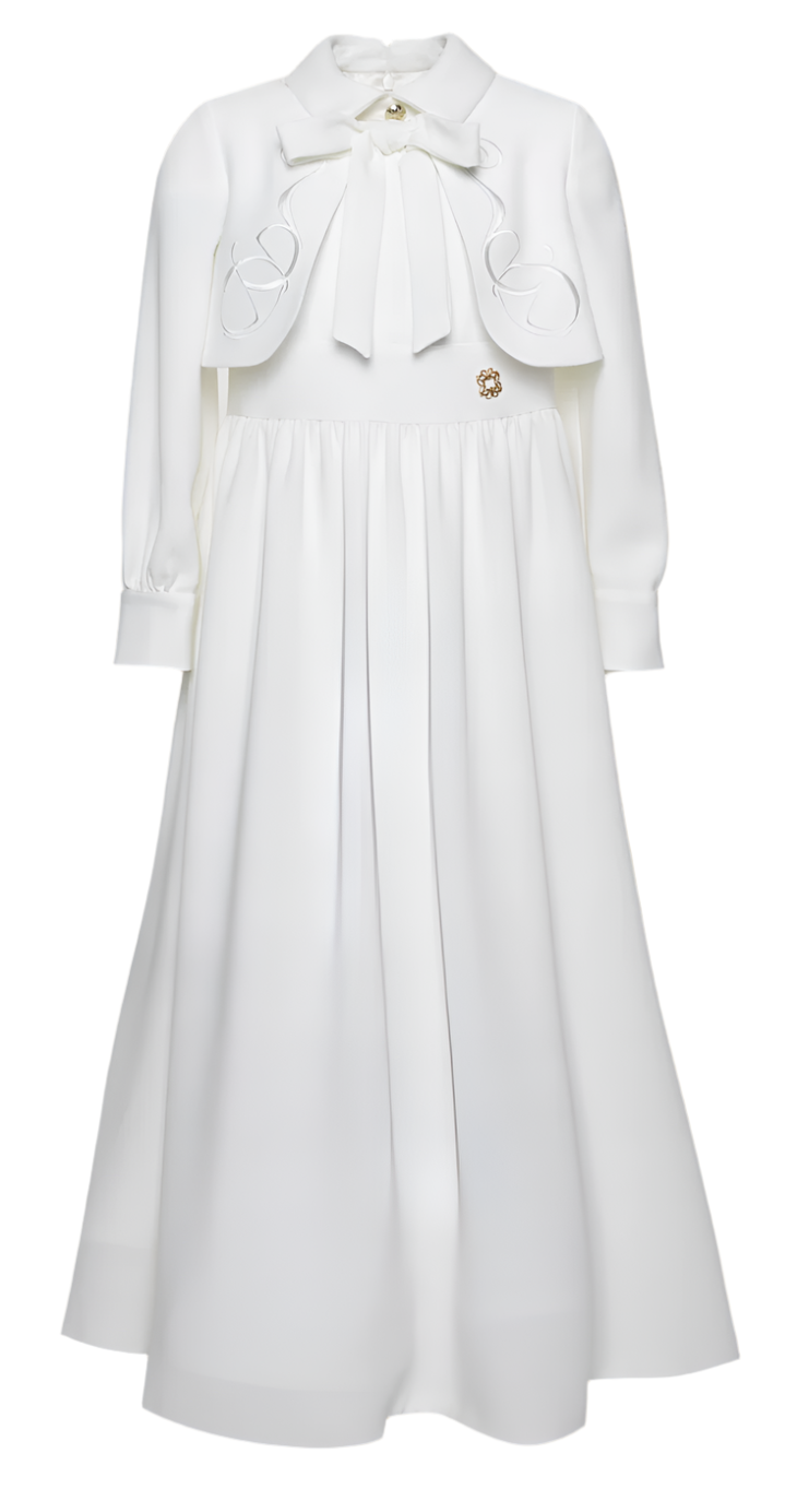 Elie Saab White Embroidered Crepe Dress