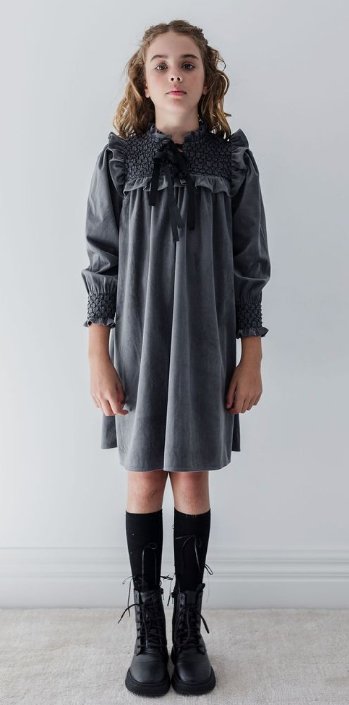 Steph Black Chambray Shirred Yoke Dress