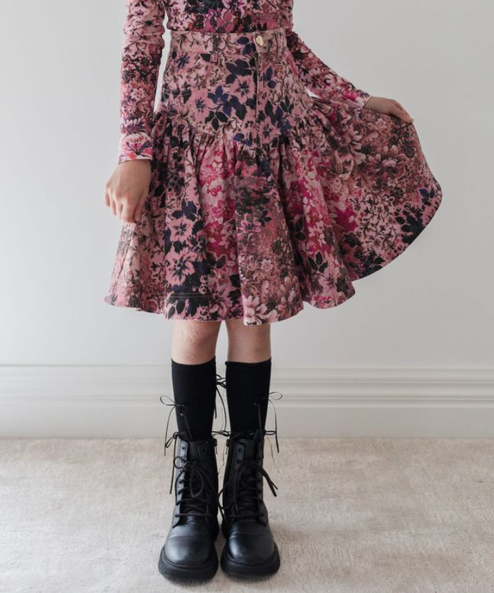 Steph Blurred Floral Print Denim Skirt