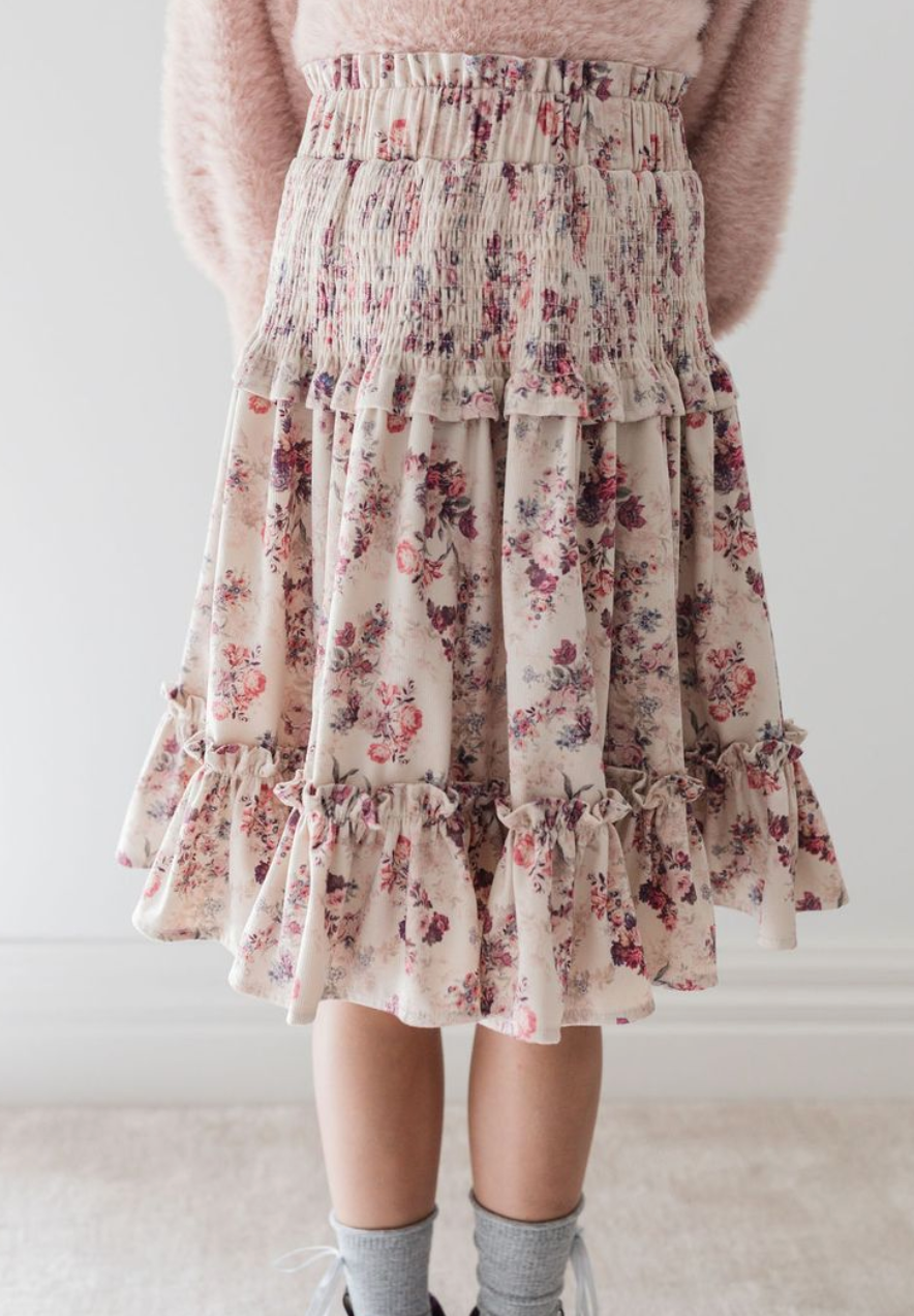 Steph Antique Floral Print Cord Skirt