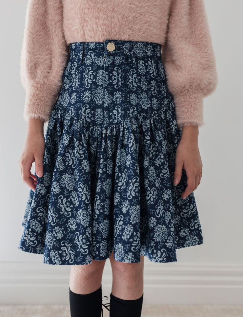 Steph Fleur De Lis Short Denim Skirt