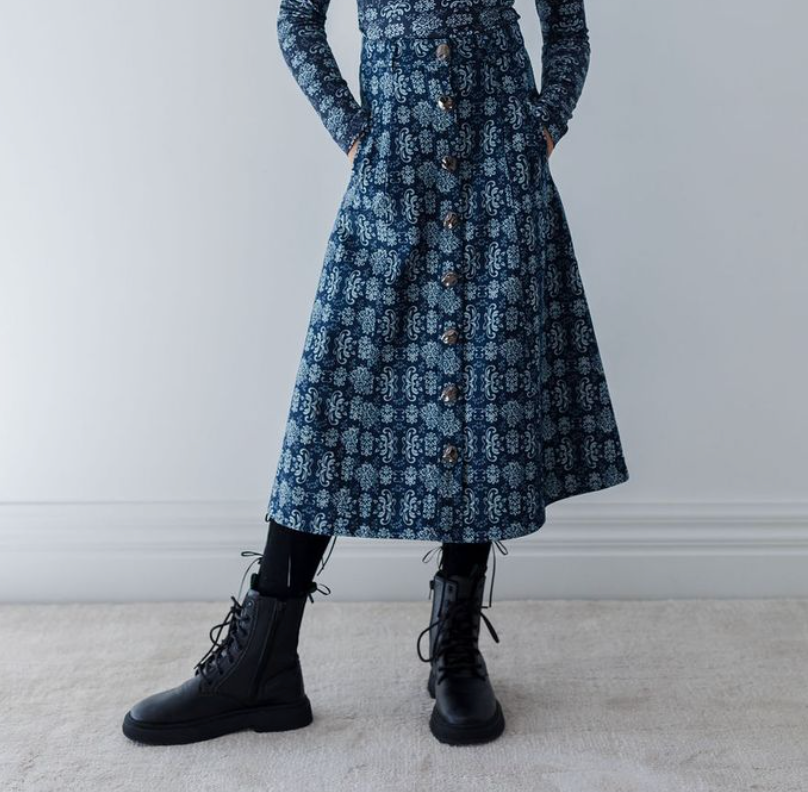 Steph Fleur De Lis Button Denim Skirt