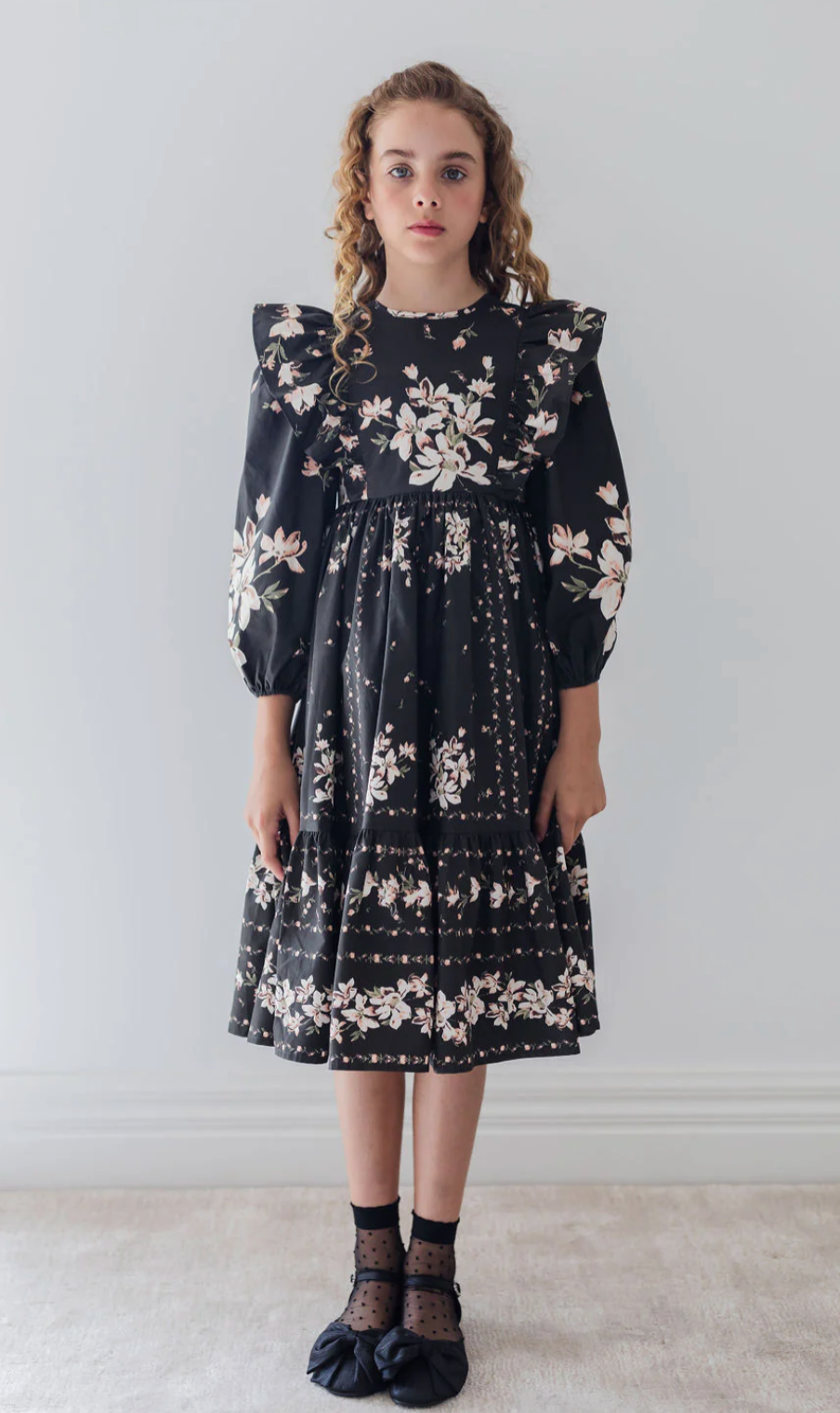 Petite Amalie Black Border Print Poplin Dress