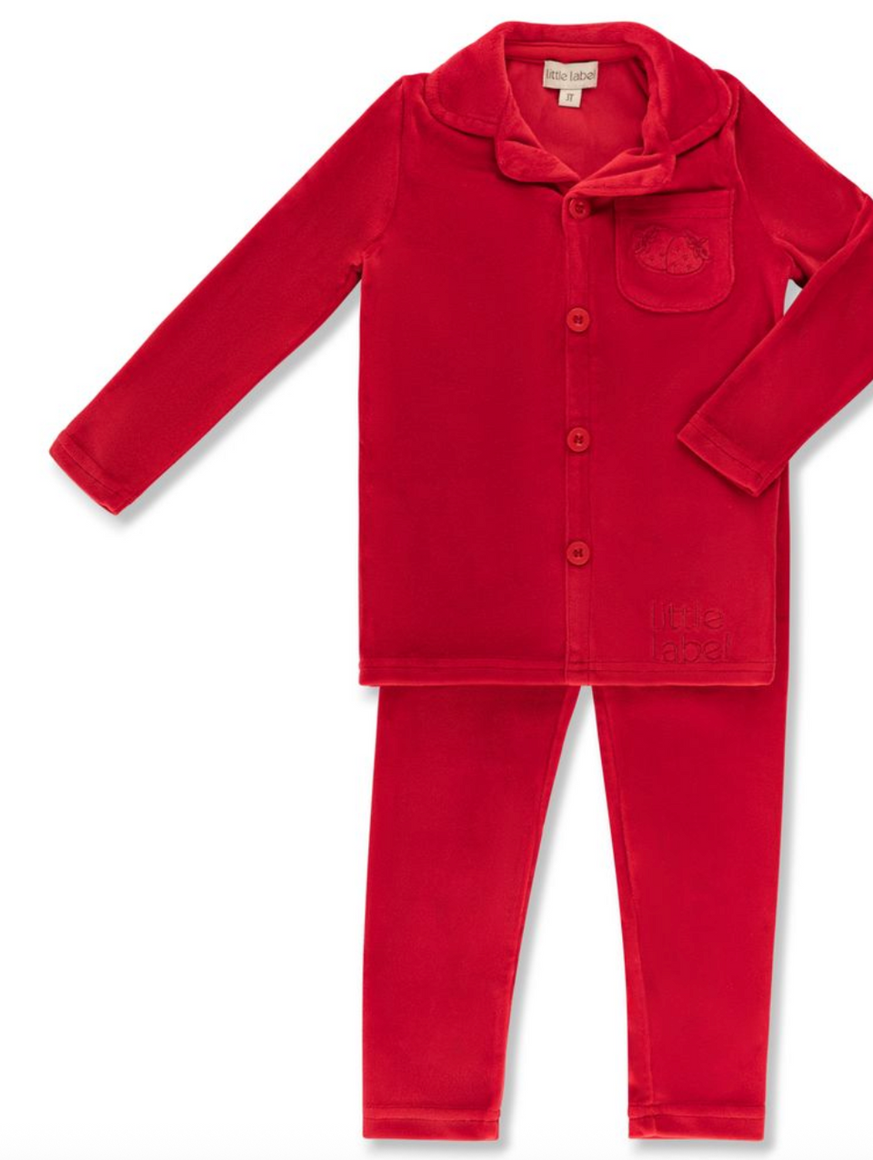 Little Label Red Velour Pocket Embroidered Grandpa Pajama