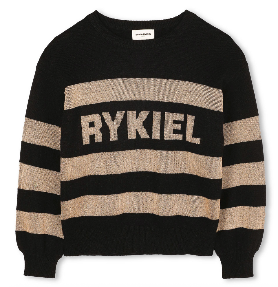 Sonia Rykiel Black/Gold Striped Logo Sweater