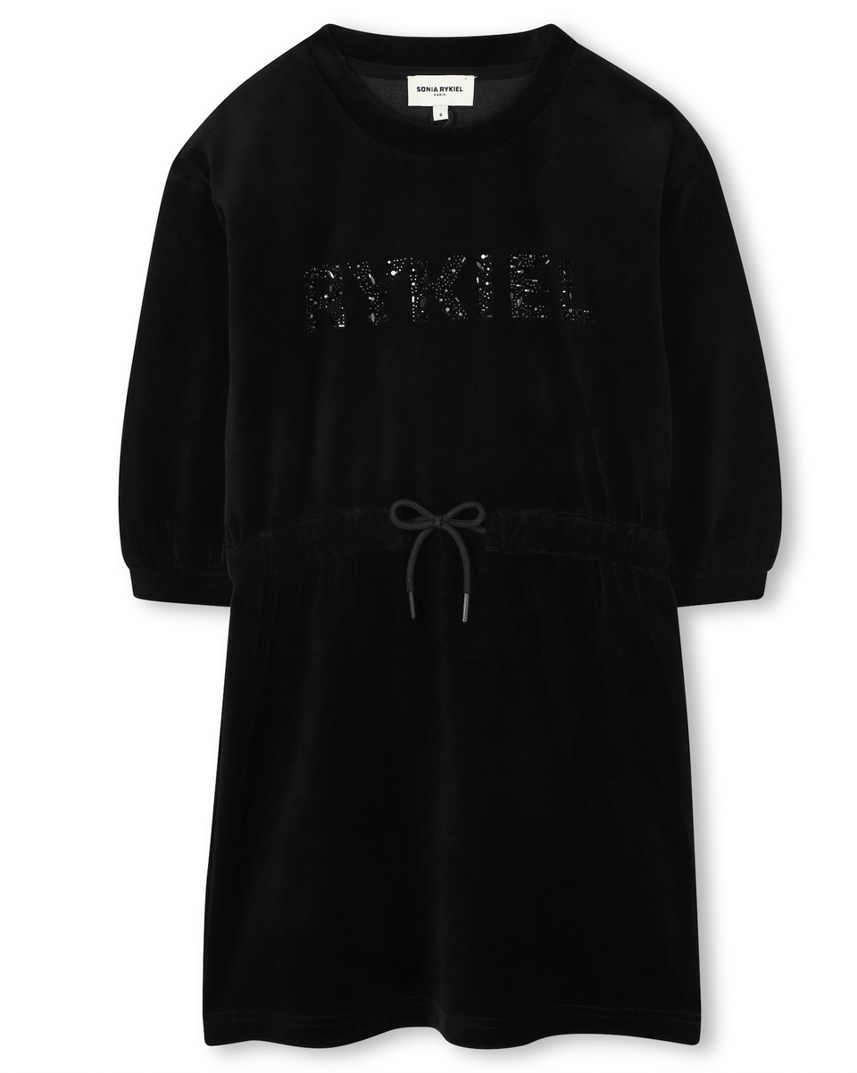 Sonia Rykiel Black Logo 3/4 Sleeve Dress
