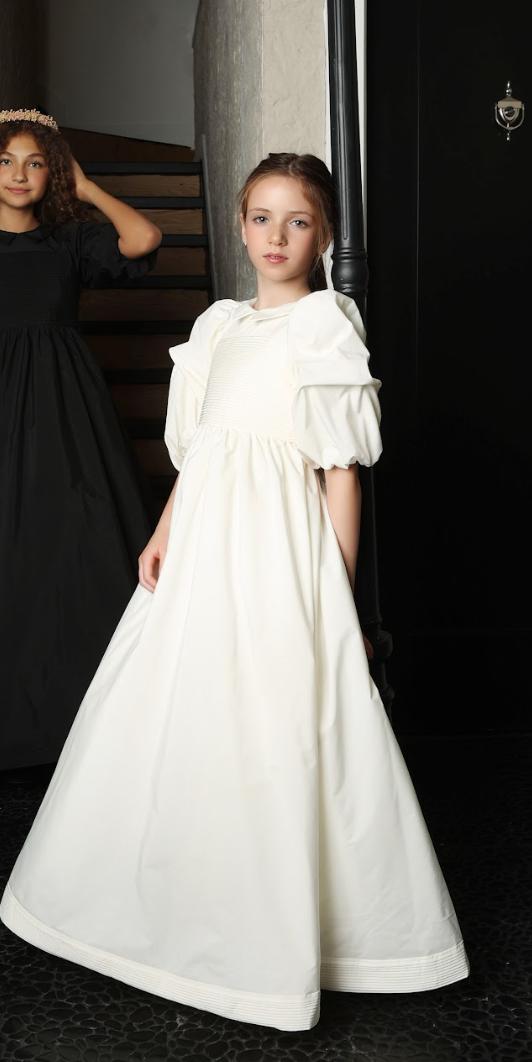 Little Tempest White Taffeta Pintuck Gown