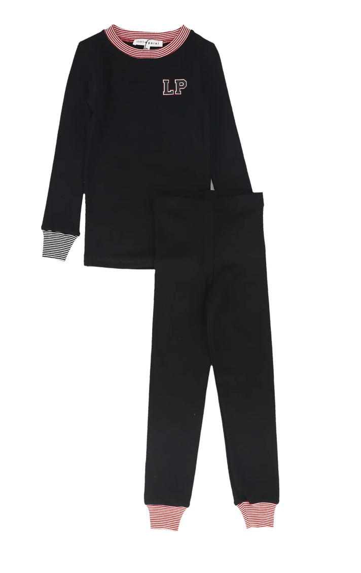 Little Parni Black Varsity Pajamas