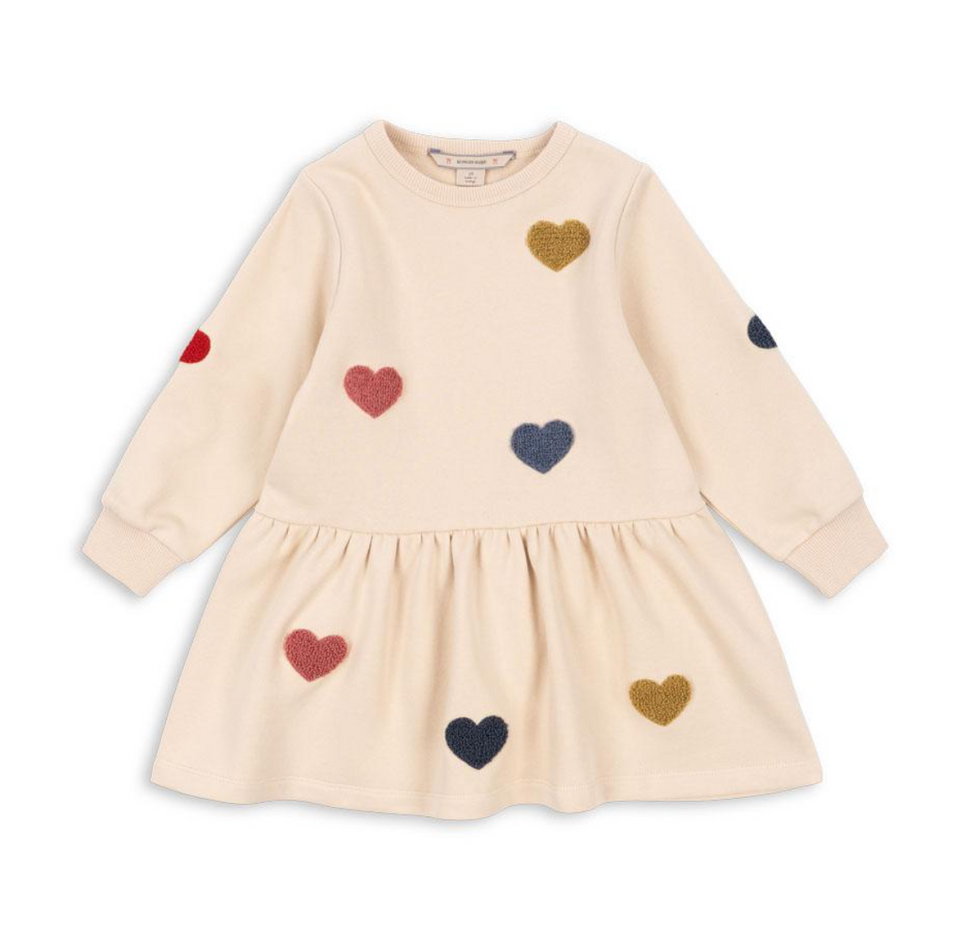 Konges Slojd Multi Heart Sweat Dress size down. Runs full.