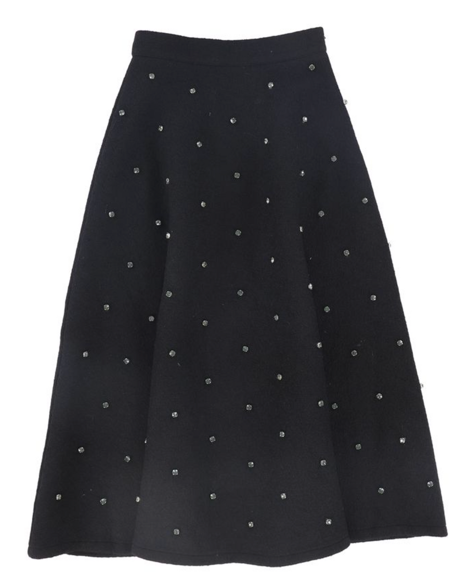 Valentina Black Jewel Wool Midi Skirt