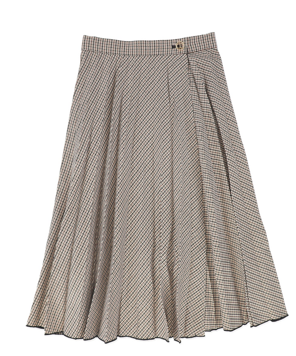Twinset Houndstooth Plaid Pleated Skirt
