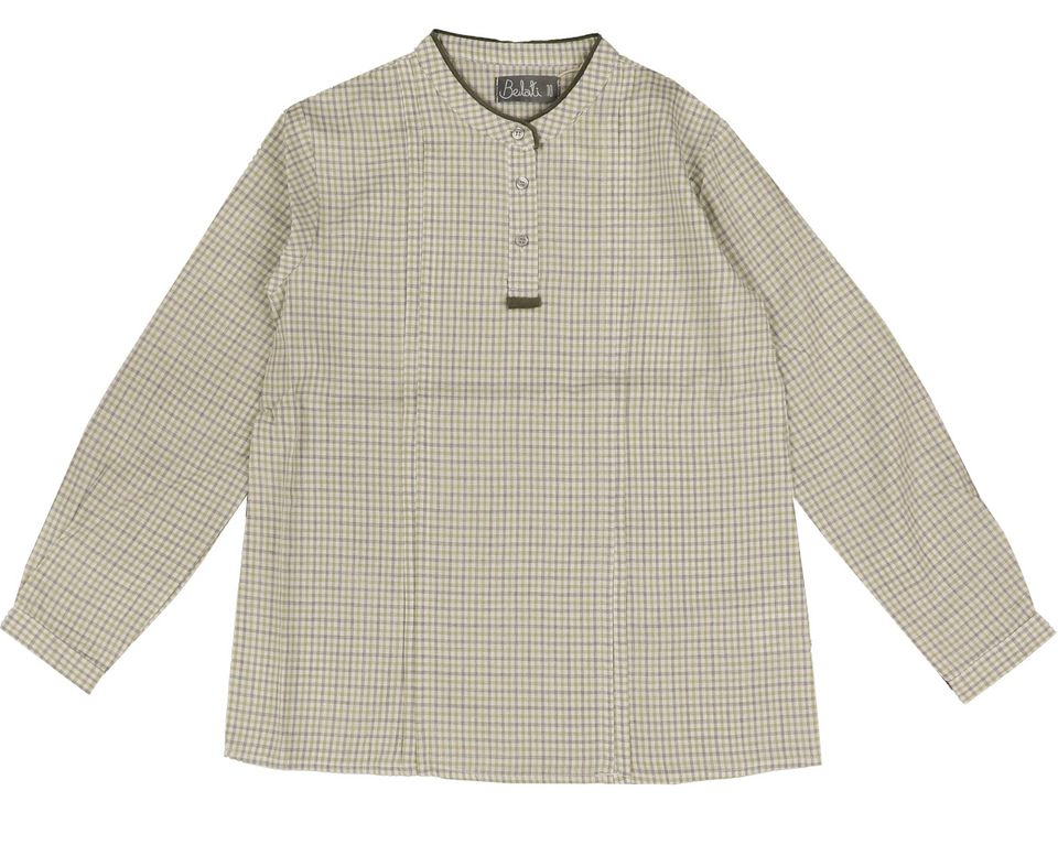 Belati Green Plaid Mandarin Neck Shirt