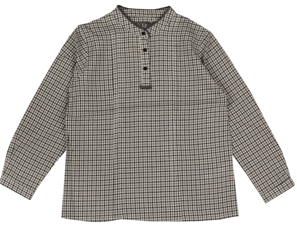 Belati Charcoal Plaid Mandarin Neck Shirt