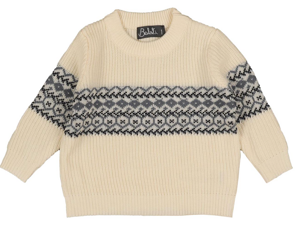 Belati Ivory Intarsia Knit Sweater
